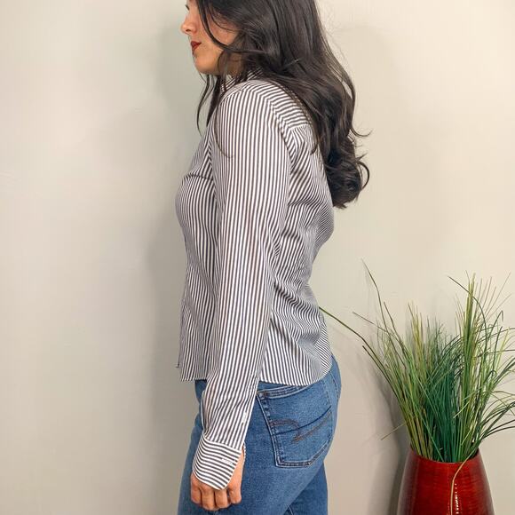 Brooks Brothers Blue & White Striped Button Down Blouse - Picture 3 of 6